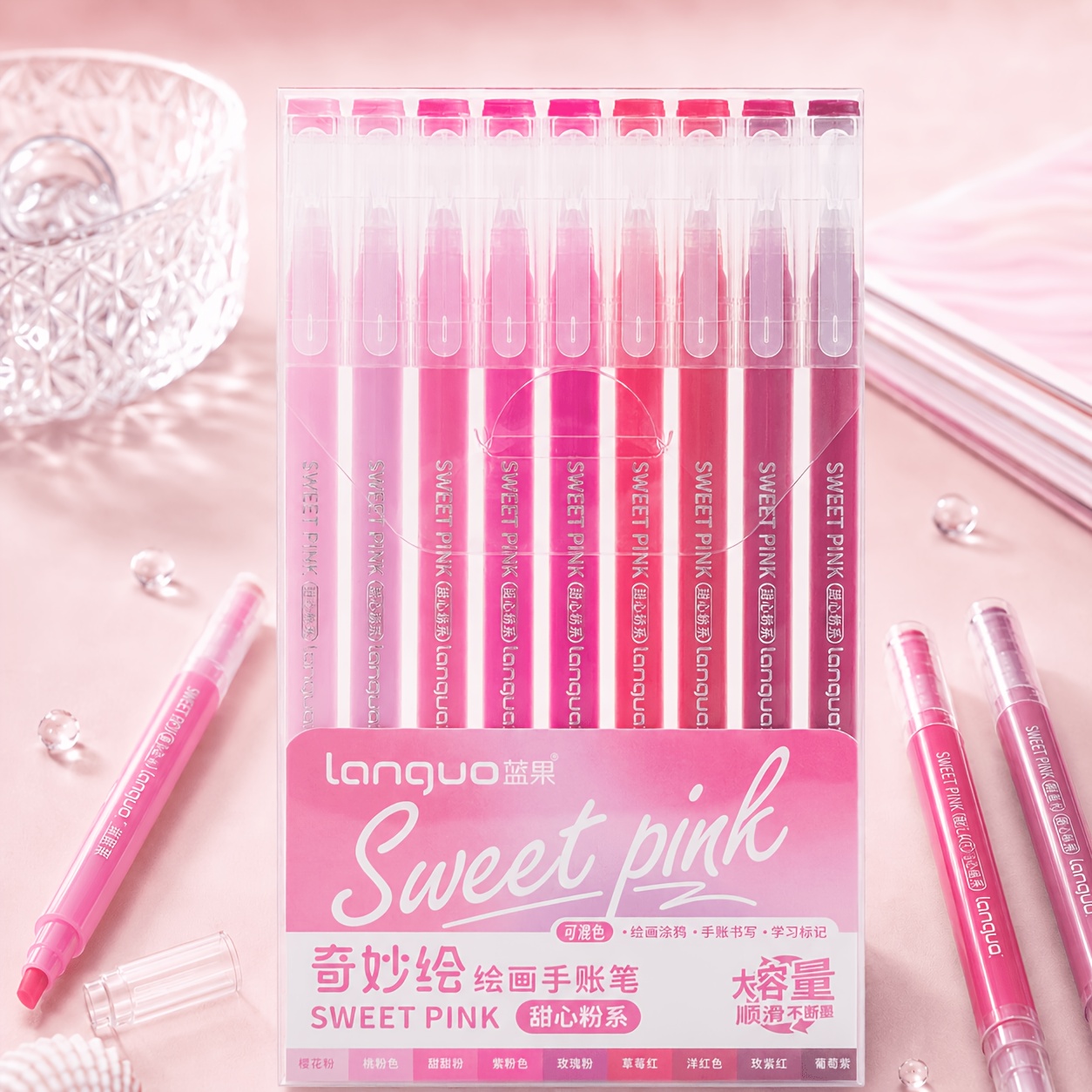 TEMU Languo 9-pack Stationery Pen Series - Adult Painting Gel Pen - Drawing Pen Set - The Needs Of Scenes Such As Line Drawing, Color Filling, , And