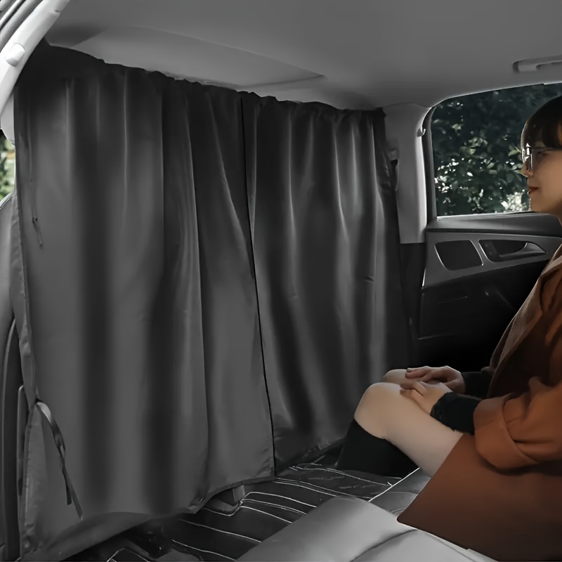 

1pc Universal Privacy Curtain, Polyester Fiber Black Sunshade Screen For Suv Van, Front And Rear Seat Divider For Camping Baby