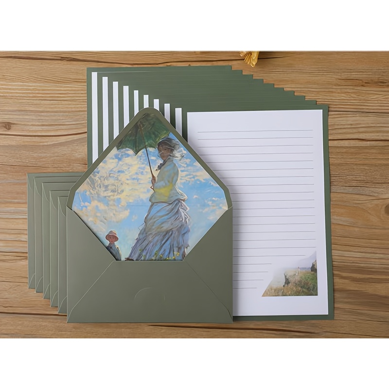 TEMU Ensemble de 12 enveloppes et papier à lettres style , 6 uniques, cartes épaisses de , style minimaliste et frais, papier à lettres polyvalent