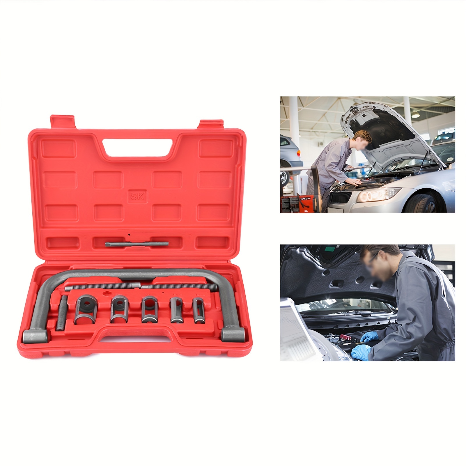 

10pcs Professional Valve Spring Compressor Tool Set With Steel C Clamp, 5 Adaptors, And Red Storage Case - Cars, Motorcycles, And Small Engine Vehicles