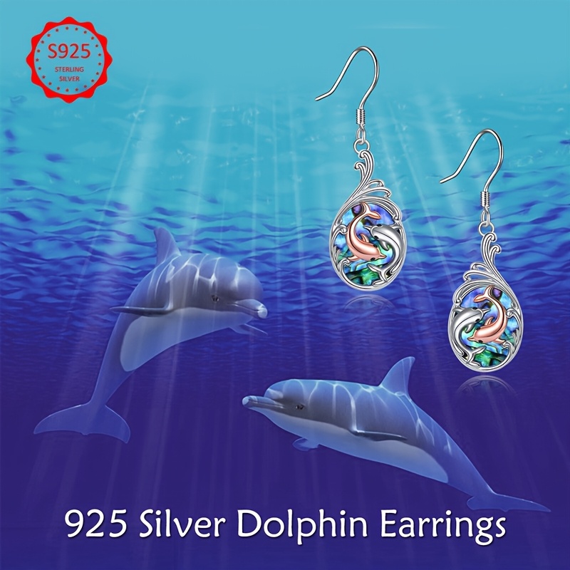 Sterling Silver Abalone Shell Dolphin Earrings