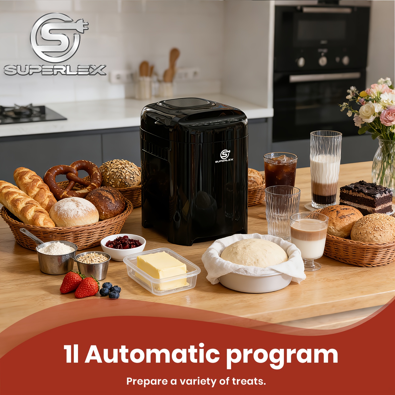 TEMU Superlex Bread Maker, A Versatile Automatic Machine Featuring 5 Different Bread Settings, Programmable Options, A Viewing Window, And A Inner