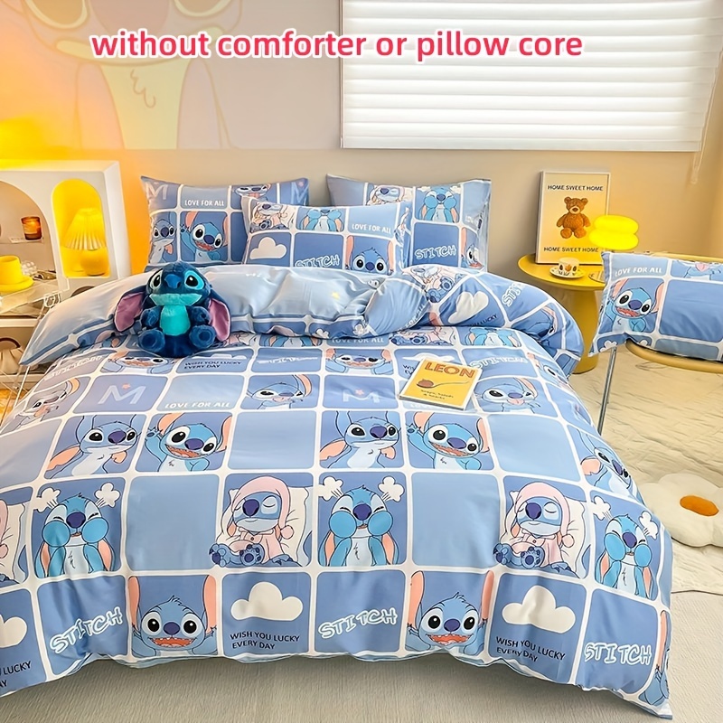 

4pcs Stitch Cartoon Quilt Cover, Bed Sheet, Pillow Cover, Cute Printed Bedroom Supplies, Fashion Soft And Comfortable Bedding Set, Room Decor Accessories