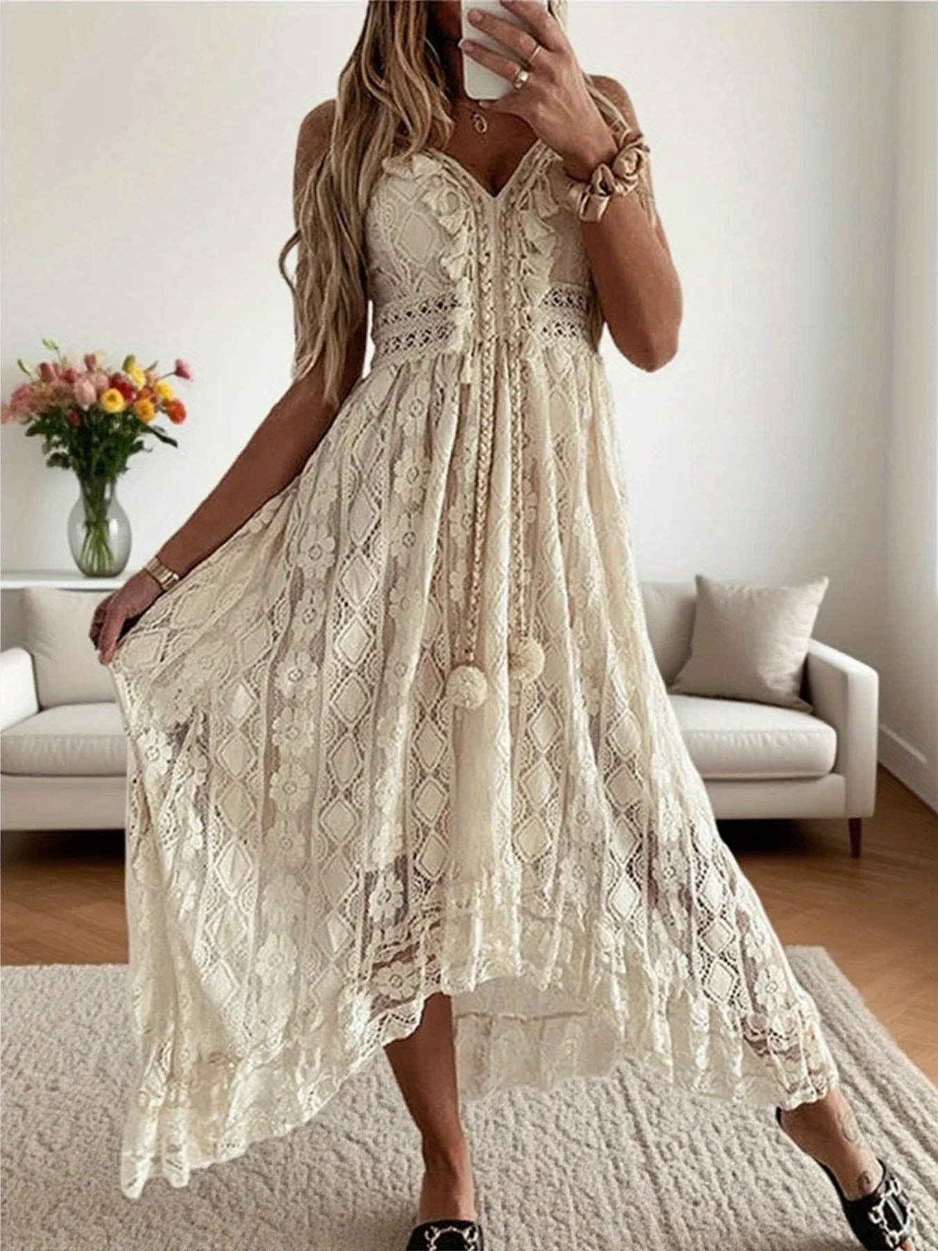 lace boho dress maxi Lace Splice White Boho Maxi Dress Brianna main image 1