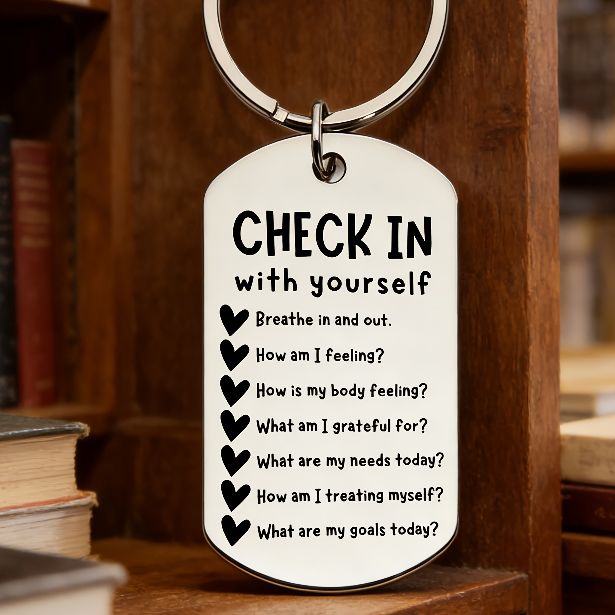 TEMU Self-care Stainless Steel Keychain Full Of Of Mindfulness, Stainless Steel Material Wear-resistant And Non-fading, For Men And Need Emotional