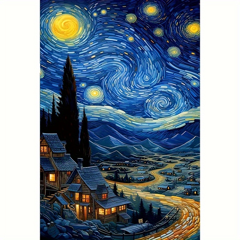 

5d Diamond Painting Kit - Starry Night Landscape, Round Diamond Art Diy Set, Acrylic (pmma) Mosaic Full Drill Craft, Numbered Canvas - 20x30cm Frameless Gift For Birthdays & Holidays