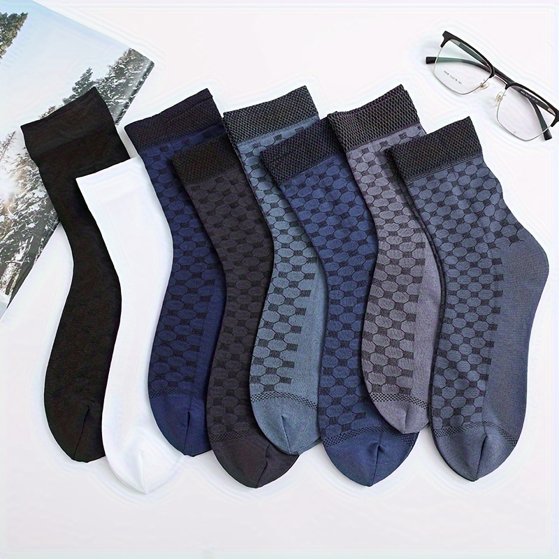 

6 Pairs Of Men's Vintage Plaid Crew Socks, Mesh & Thin Comfy Breathable Casual Soft & Elastic Socks, Spring & Summer