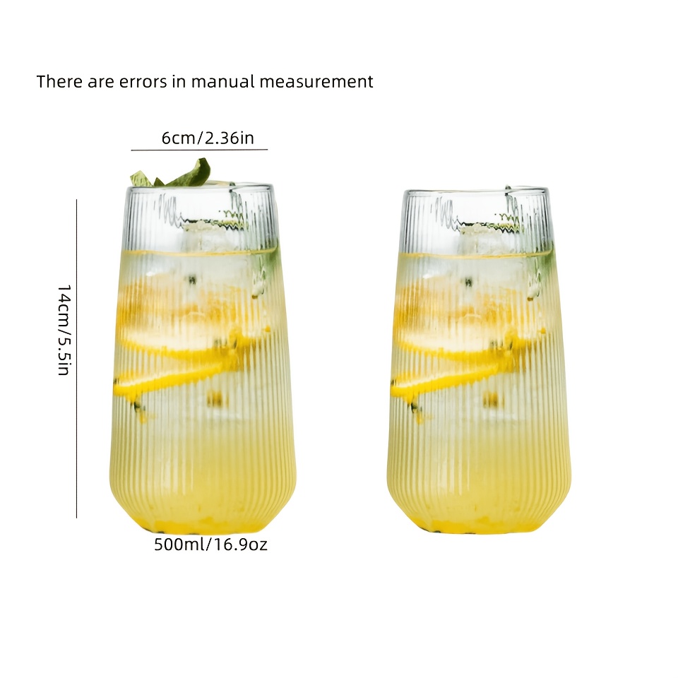 TEMU 2pcs Vertical Striped Water Drop Shaped Glass Cup Set, High Borosilicate Heat-resistant Glass Material, Drinkware, Suitable For Cold And Hot