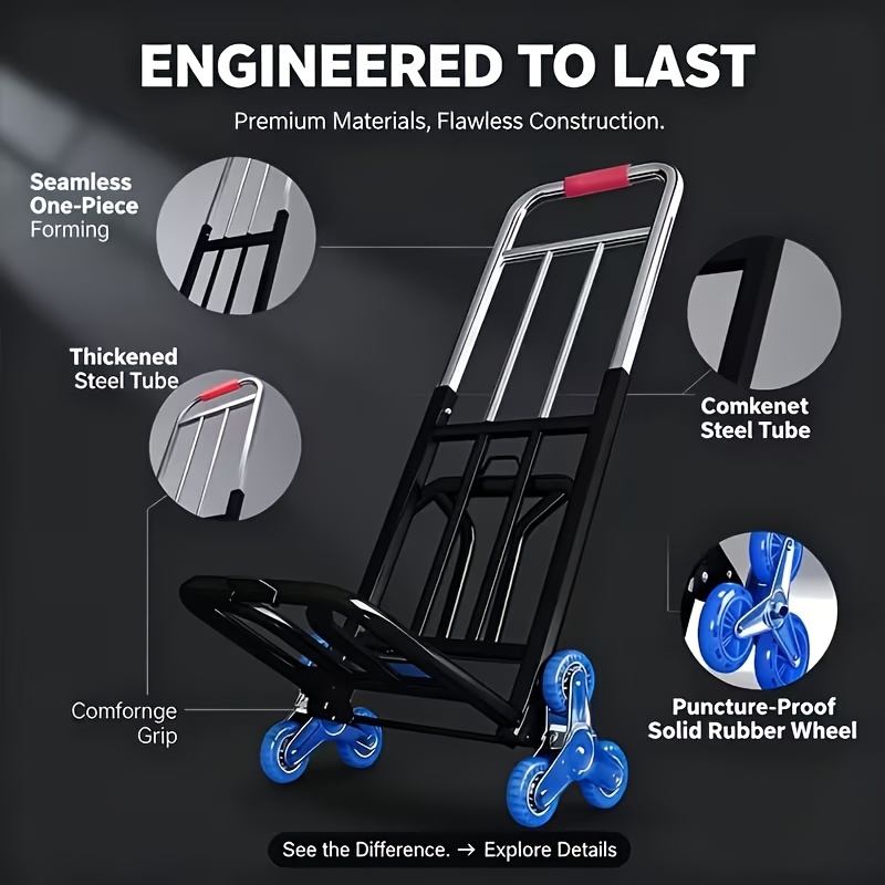 TEMU Stair Handling Trolley, Heavy Duty Folding Trolley, Portable Stair Handling Trolley, Suitable For Moving, Shopping, Warehouse And Home Use