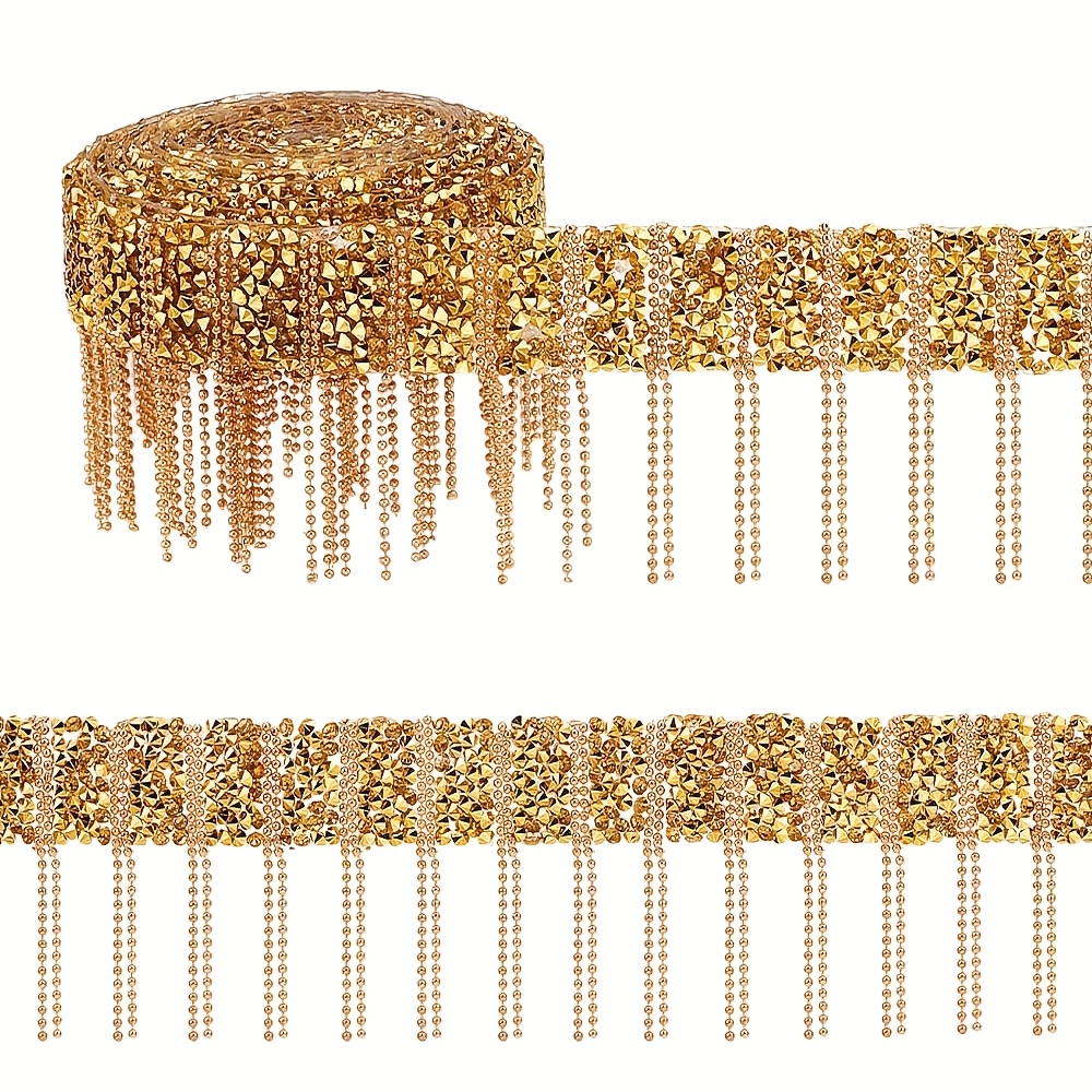 1pc Self Adhesive Rhinestones Ribbon With Tassel, Rhinestone Strips Crystal Rhinestone Diamond Ribbon For Christmas Arts Crafts Party Decor