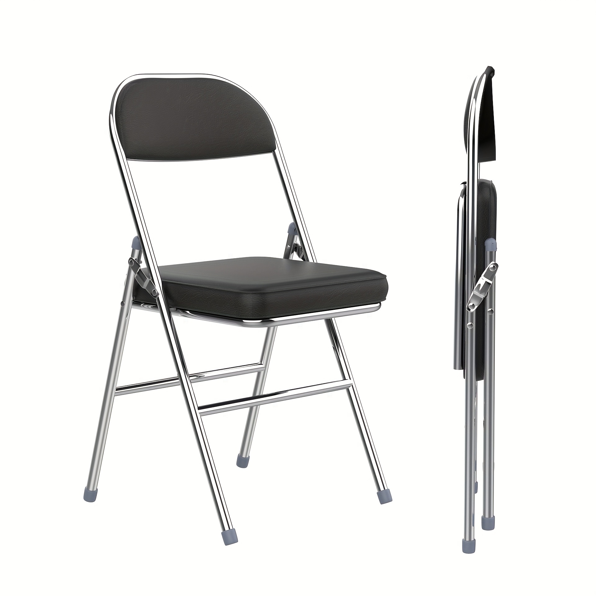 Set Of 2 Comfortable Black Folding Chairs, Leather Folding Kitchen Chairs With Thick Cushion, Folding Dining Chairs Suitable For Kitchen, Indoor, Outdoor, Conference Room
