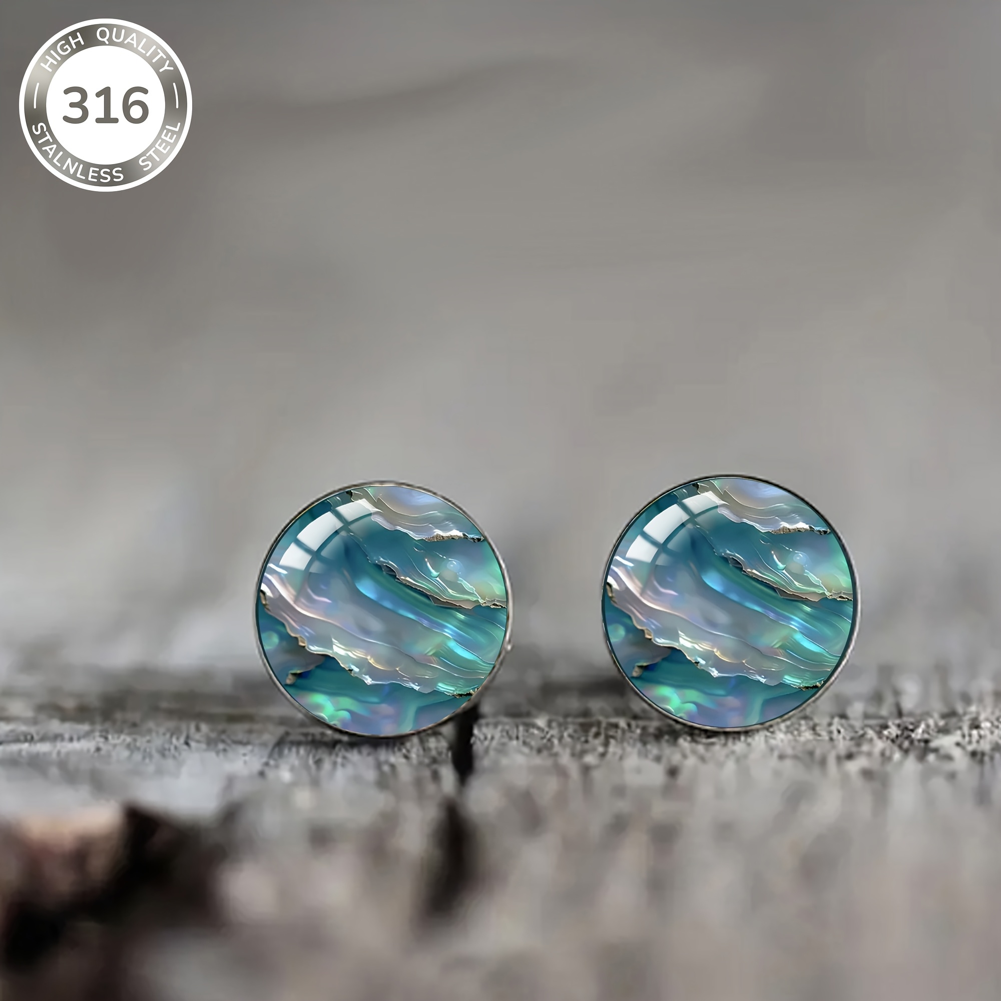 Image of 1pair Iridescent -purple Abstract Textured Cabochon Glass Steel Stud Earrings, Minimalist Suitable For Men's And Women's Party Vacation Wear Jewelry Earrings New Year's Day New Year Gift