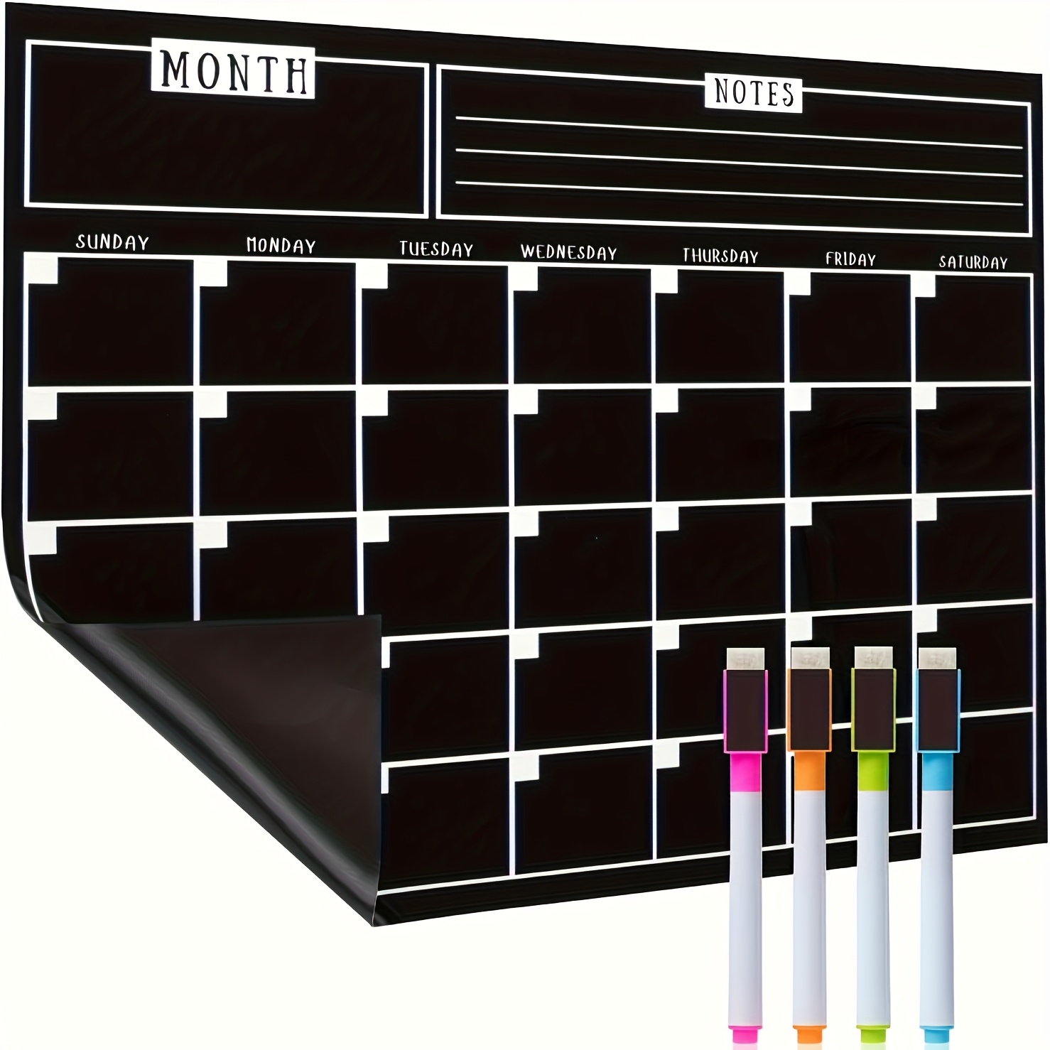 Calendario Borrable para Nevera, Magnético, 37.34 X 29.97 cm, Calendario Magnético con 4 Marcadores Borrables, Calendario Magnético para Nevera, Calendario de Pizarra Blanca Magnética, Calendario Borrable para Nevera