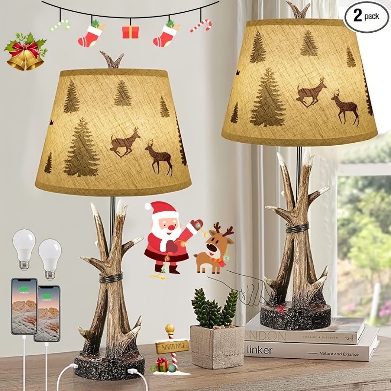 

Deer Table Lamps For Living Room Set Of 2, 3-way Dimmable Touch Rustic Bedside Lamp For Bedroom, Western Resin Nightstand Lamps With 2 Usb For Country Cabin, 2 Bulbs Included