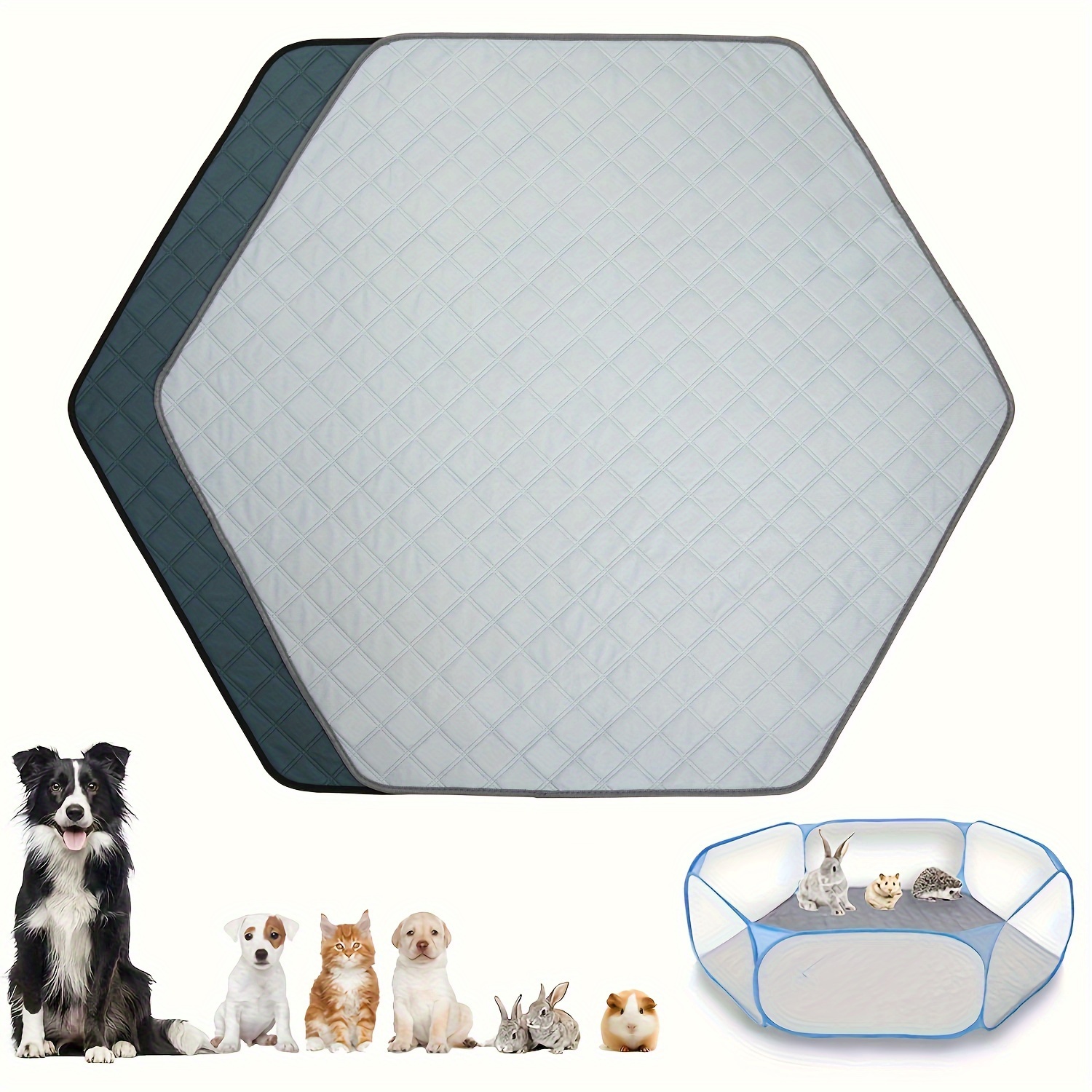 

Washable Hexagonal Pet Playpen Mat 41"x47" - , Non-slip, Reusable Fleece For Dogs, Cats, Rabbits, Guinea Pigs - Indoor Waterproof Training Pad With Quilted Design, Waterproof Pet Mat