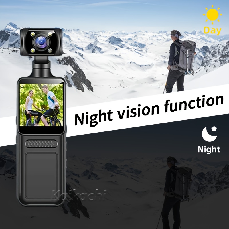 Caméra vidéo portable 1080P FHD avec écran couleur de 1,33 pouce, chargement USB et capacité de rotation à 270°. Cette caméra de sport de poche stabilisée est idéale pour capturer les moments de la vie, les voyages, le vlogging et le streaming en direct.