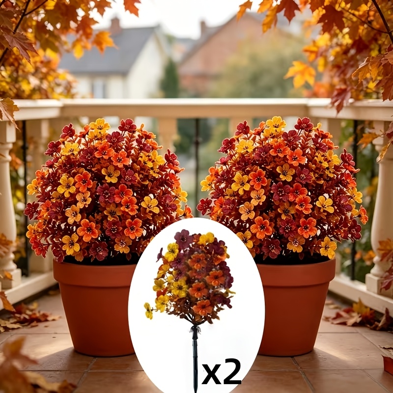 TEMU 2pcs Set Of High-quality Lifelike Autumn-colored Flowers - Artificial Flowers With Ground Stakes, Suitable For Indoor/outdoor Decoration, Ideal