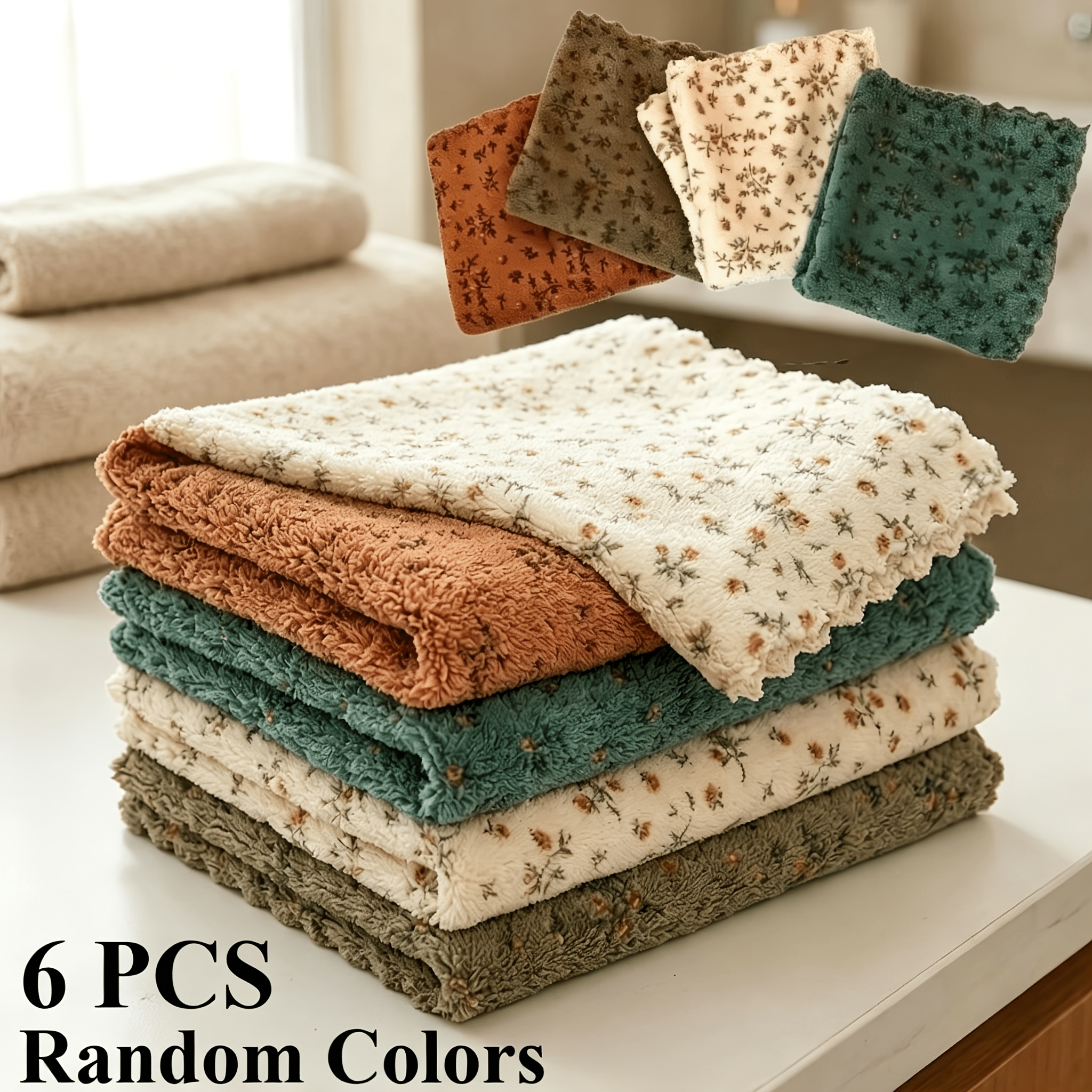 TEMU 6 pezzi, Asciugamani a tema retr簷, colori casuali - Asciugamani assorbenti per cucinare, cuocere , pulire il bagno, decorazioni per , regalo per