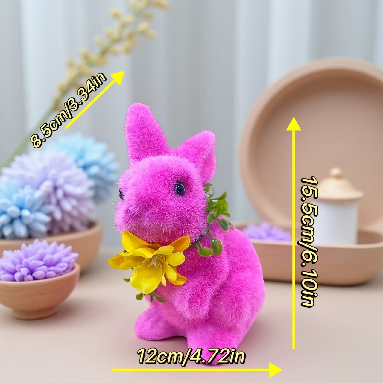 2026 Easter Bunny Decor Item - A Cute, Pink, Flocked Ornament Suitable For Outdoor And Indoor Use, Perfect For Weddings