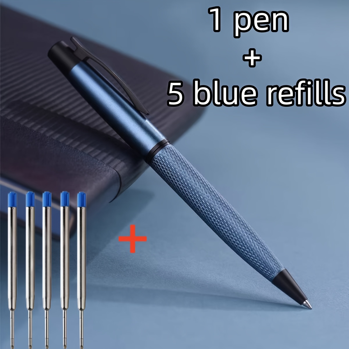TEMU 1pc Pen And 5pcs Refills, Metal Ballpoint Pen Set, Rollerball Pen With Anti-slip Grip And Retractable Tip, Heavy Duty Writing Signature Pen, Men