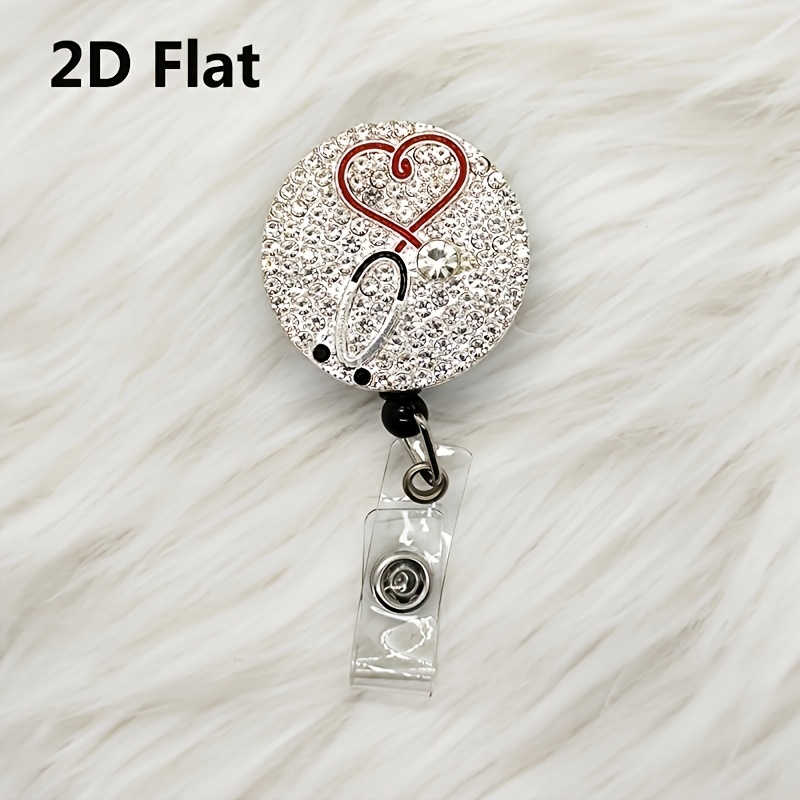 Image of 2d Rhinestone Nurse Badge Reel Retractable, Bling Nurse Id Badge Holder With Clip, Name Card Nursing Badge Reels For Nurse Students Doctor Gift
