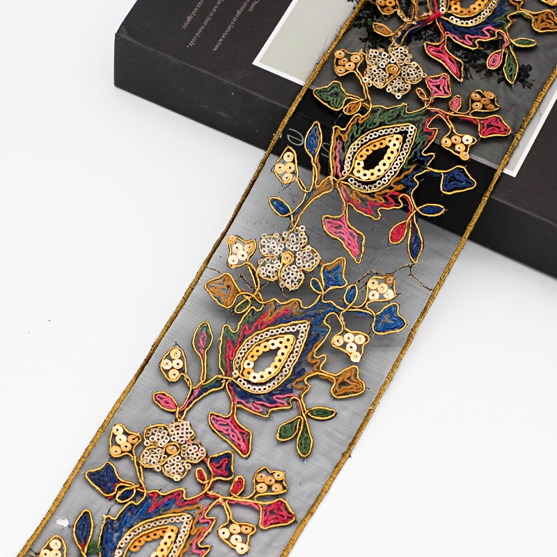 Embroidered Sequin Lace Trim for Apparel Accessory DIY