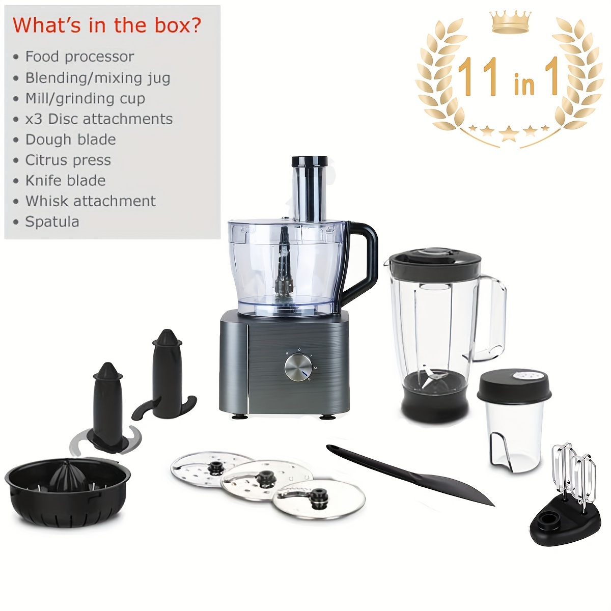 food processor 11 in 1 with chopping blending kneading grinding whisking juicing 1100w   3 2 l bowl and 1 5l jug blender dark gray details 2
