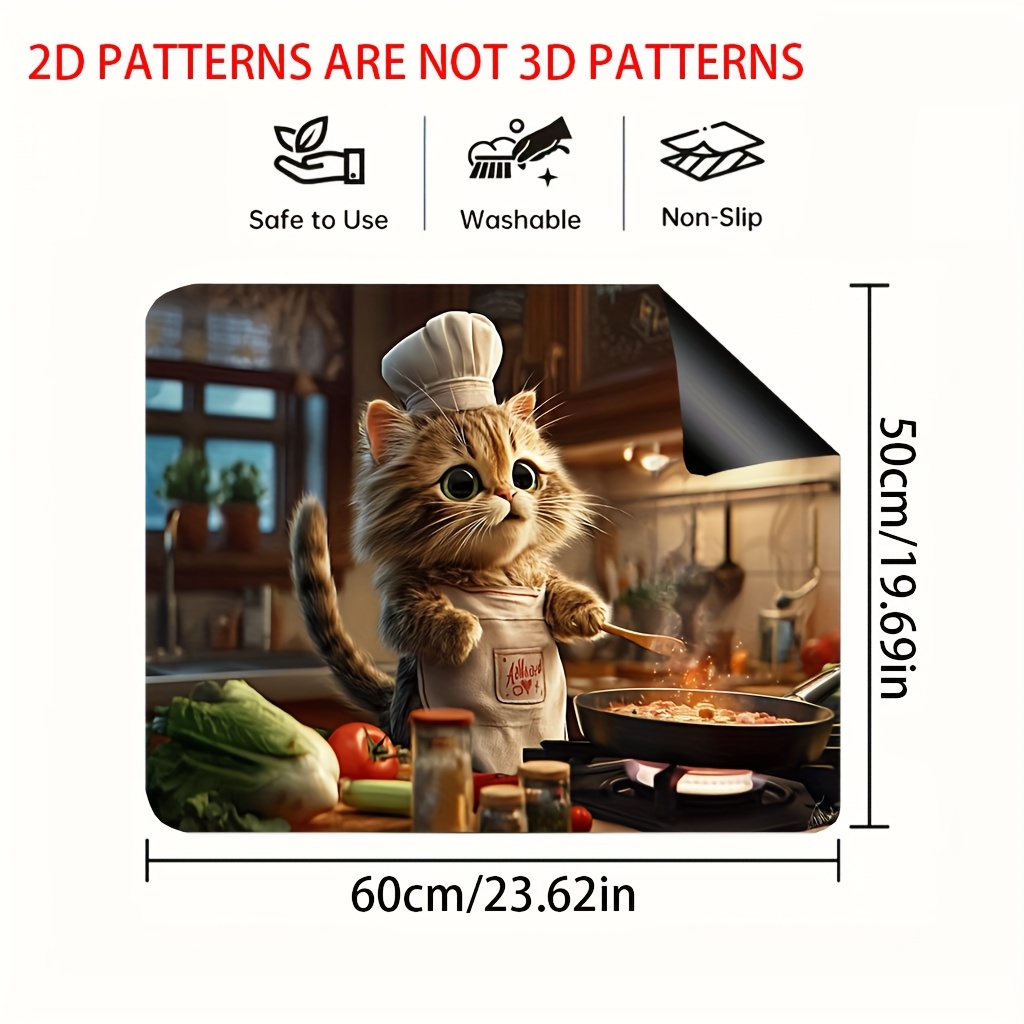 TEMU 1pc, Plat 2D, Protecteur de Couvercle de Cuisinière pour Chat Chef, Protection de Cuisson de Pâtes, Four à Gaz pour Couvercle de Cuisine
