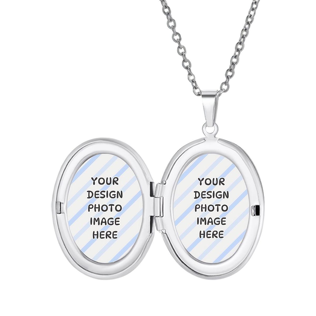 TEMU 1pc Custom Oval Photo Pendant Necklace, Personalized Stainless Steel Golden/silvery/rose Golden Clasp Pendant Accessory, Diy Customizable Text