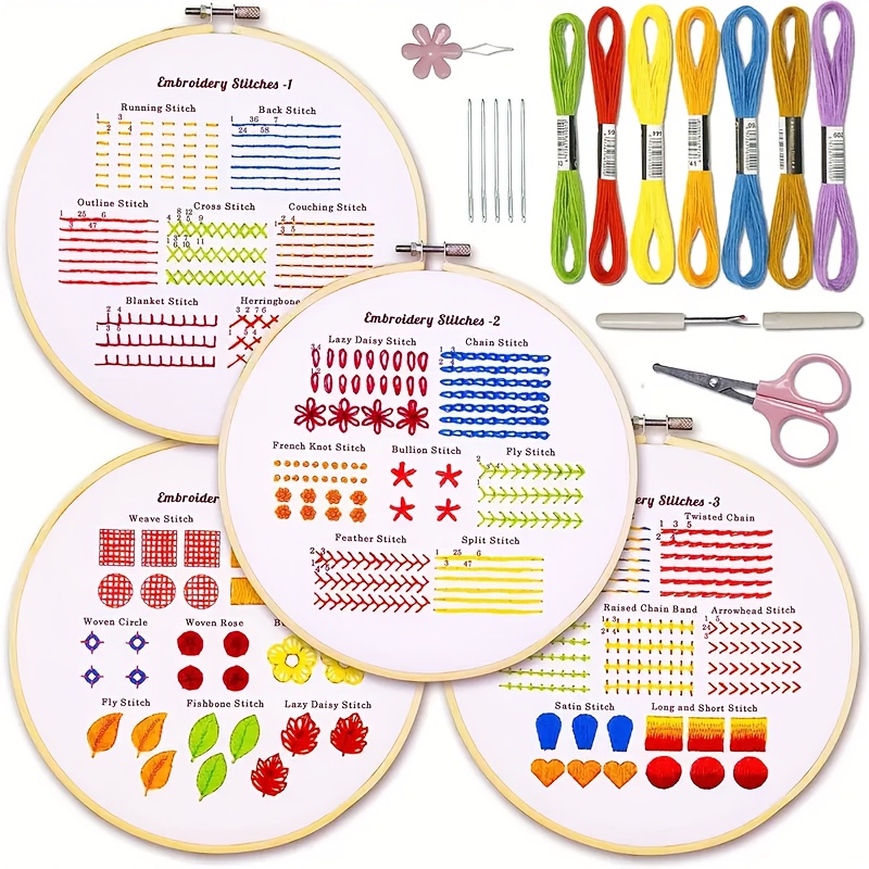 TEMU 4 Beginner Embroidery Kits Adult Plant Kits Learn 33 Different Stitches