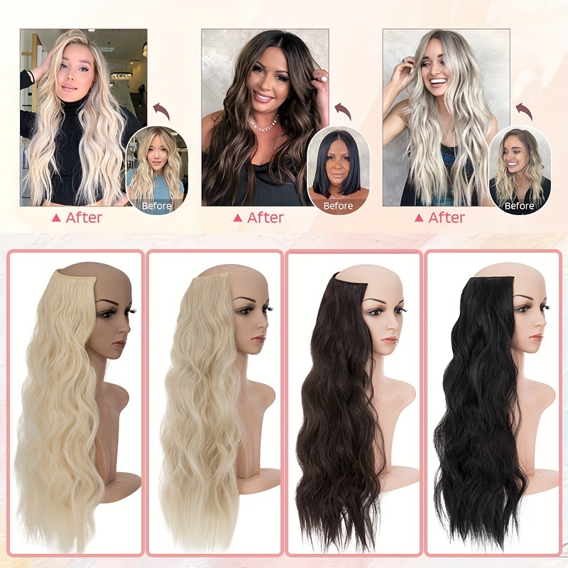24 inch wavy curly hair extension with invisible headband adjustable size   clips   extension clips for ladies details 2
