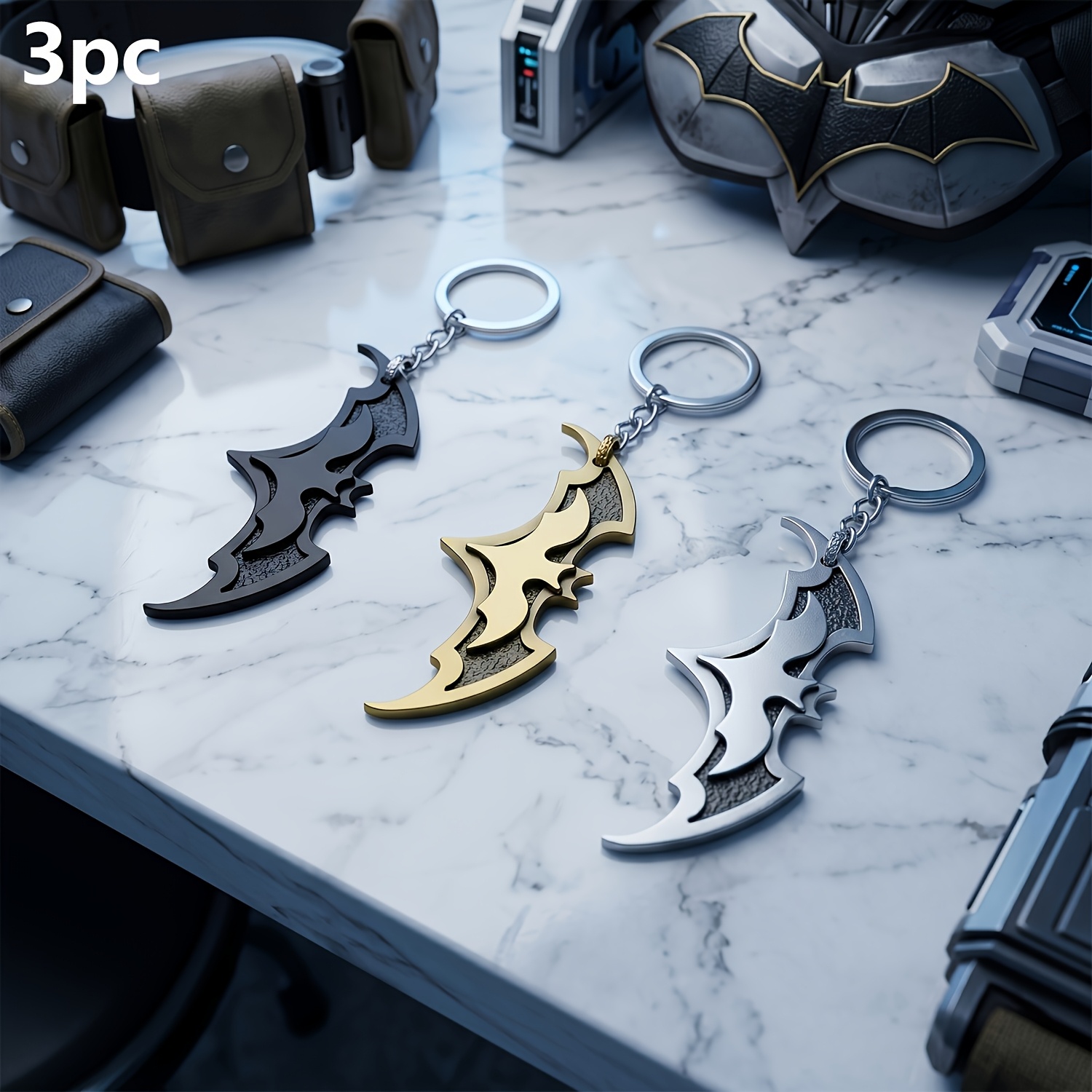 TEMU 3pcs, Stylish And Unique Keychains With Classic Batman Logo, Men's Pendants, Retro European And American Popular Batman Movie Series, Batman