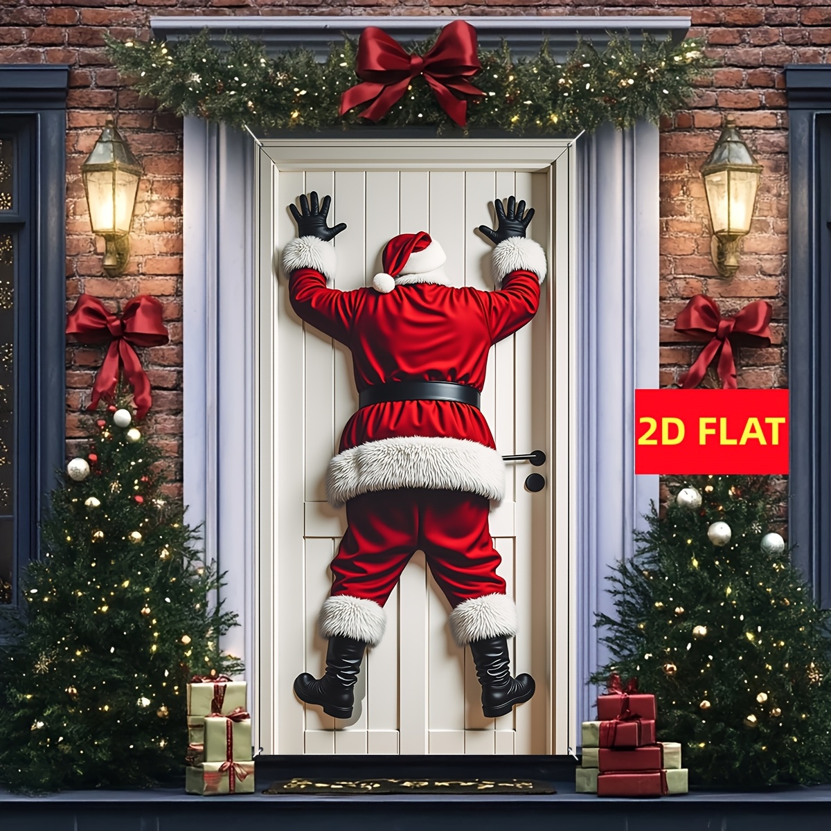 TEMU 2d Flat Banner, 1pc Pack, Merry Christmas Door Banner, Fun Santa Claus Doorway Decor, Durable Polyester Material, Ideal For Christmas Party