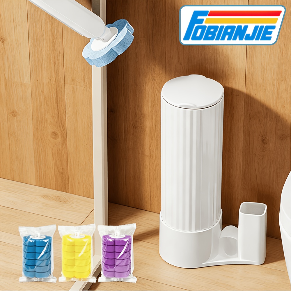 Fobianjie White Toilet Brush Set, No-drill Wall-mounted, 18 Replaceable Brush Heads, & Space-, Essential For Home Bathroom