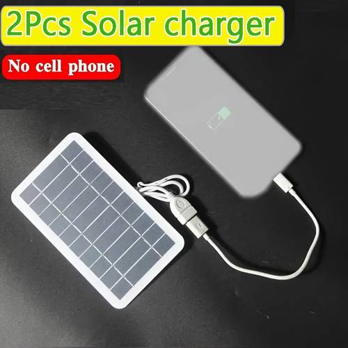 2pcs solar charger portable solar panel 1pc 5v 2w solar charger with usb safe charge stabilizer battery charger for power bank phone outdoor camping home rectangular solar panel lightweight charger