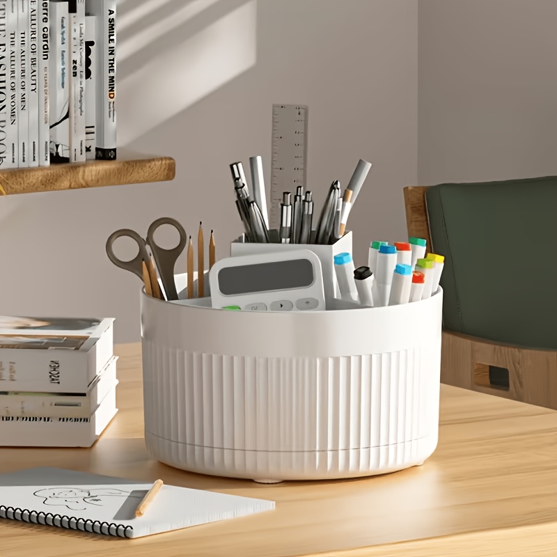 TEMU 360-degree Rotating Desk And Drawer Organizer, Plastic Office Desktop Storage Box With 5 Compartments - Multi-functional Holder For Pencils,