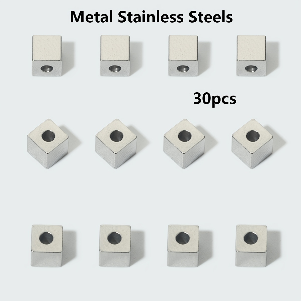 TEMU 30pcs 2mm/3mm/4mm 304 Stainless Spacer Beads, Square Polished Smooth Hole Spacer Beads, Cube Spacer Beads, Loose Beads, Decorative Beads For