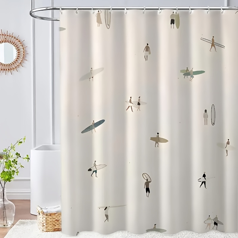 TEMU 1pc Easy Shower Curtain, Outline Holding A Surfboard, Showcasing Surfing As A , Minimalist Abstract Pattern, Full Of Casual Vitality, Machine