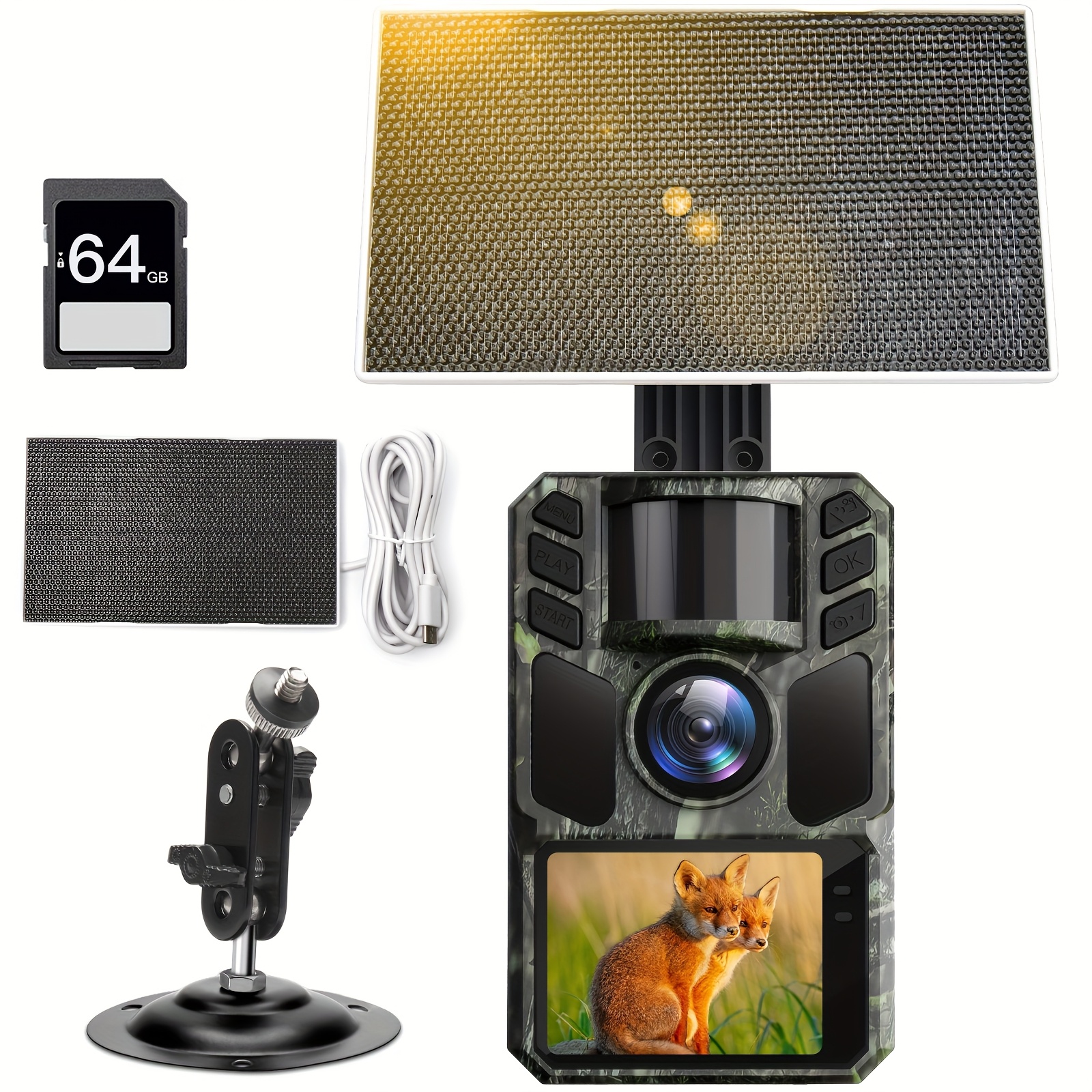 TEMU Wifi Trail Camera Solar - Rechargeable Trail Camera Built-in 5000mah Battery - 4k 64mp Hunting Camera With Night Vision For Wildlife Monitoring With 64gb Memory Card Ip67 Waterproof