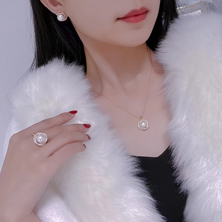 elegant   jewelry set 14k gold plated necklace ring earrings with cubic zirconia accents for   for weddings parties details 10