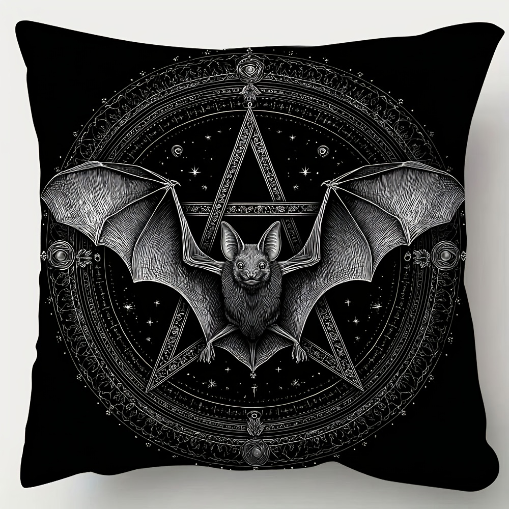 1pc of double sided short plush decorative pillow cover featuring a mystical bat with a pentagram and   celestial design measuring 18 inches by 18 inches ideal for decorating sofas living rooms bedrooms and offices