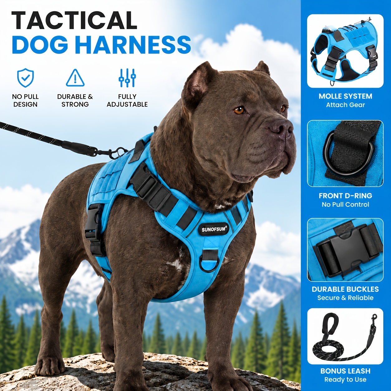 3pcs Escape-Proof Dog Harness & Leash & Bag Dispenser Set, Adjustable, Soft, Comfortable, Breathable Dog Vest, Night Reflective, Suitable for Medium and Large Dogs Walking