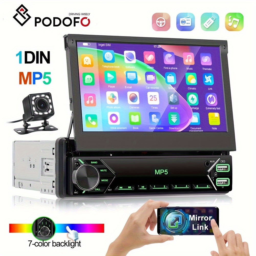 

Podofo Car Din Wireless, Car Din 7 Touchscreen Mp5 Fm /aux/ Connection/steering