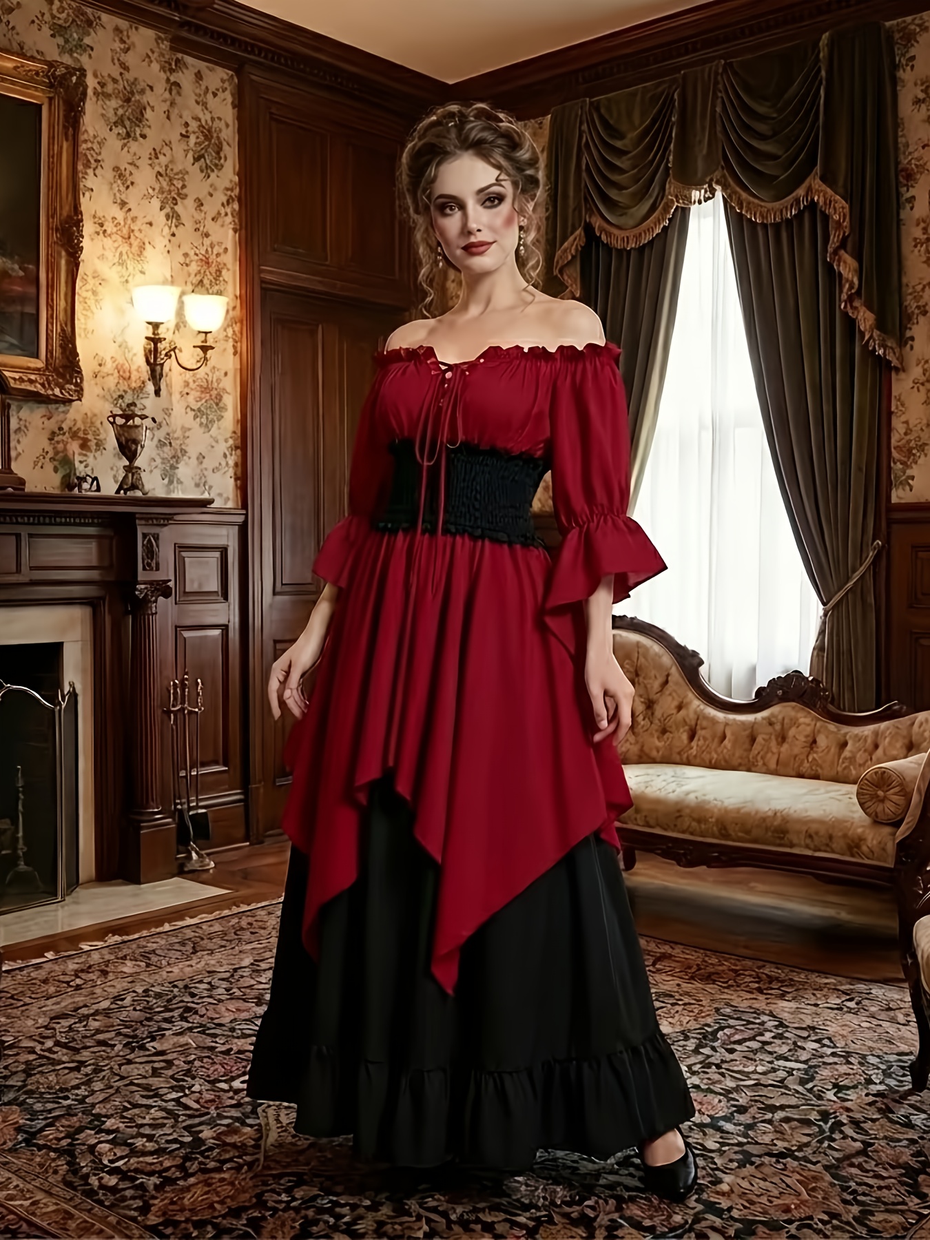 green emerald velvet dress Renaissance Dress with Embroidered Details main image 1
