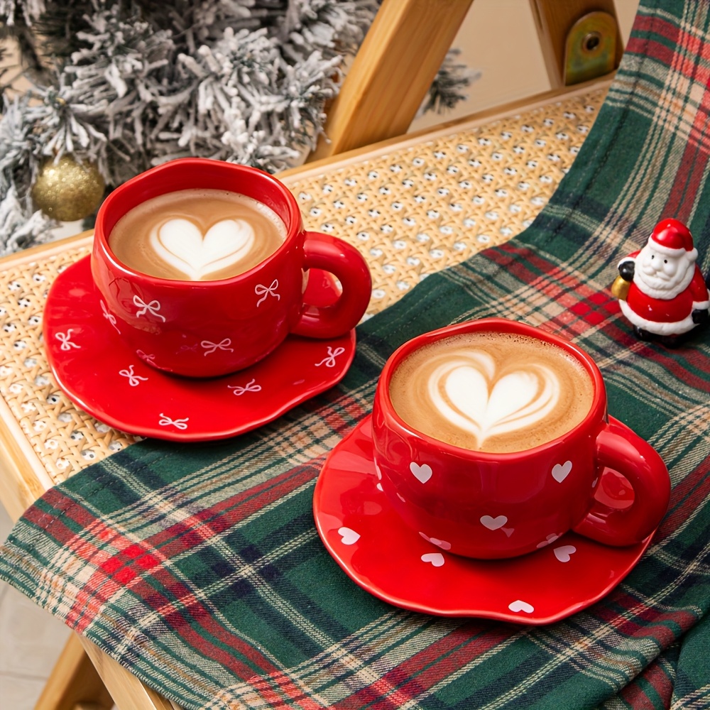 1pc 285ml 9 5oz red white ceramic coffee cup saucer adorable - Temu Poland