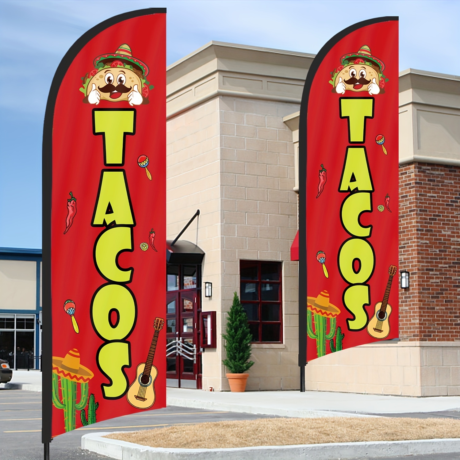 Tacos Feather Flag Banner - 8Ft Advertising Sign With Pole For Taco Business