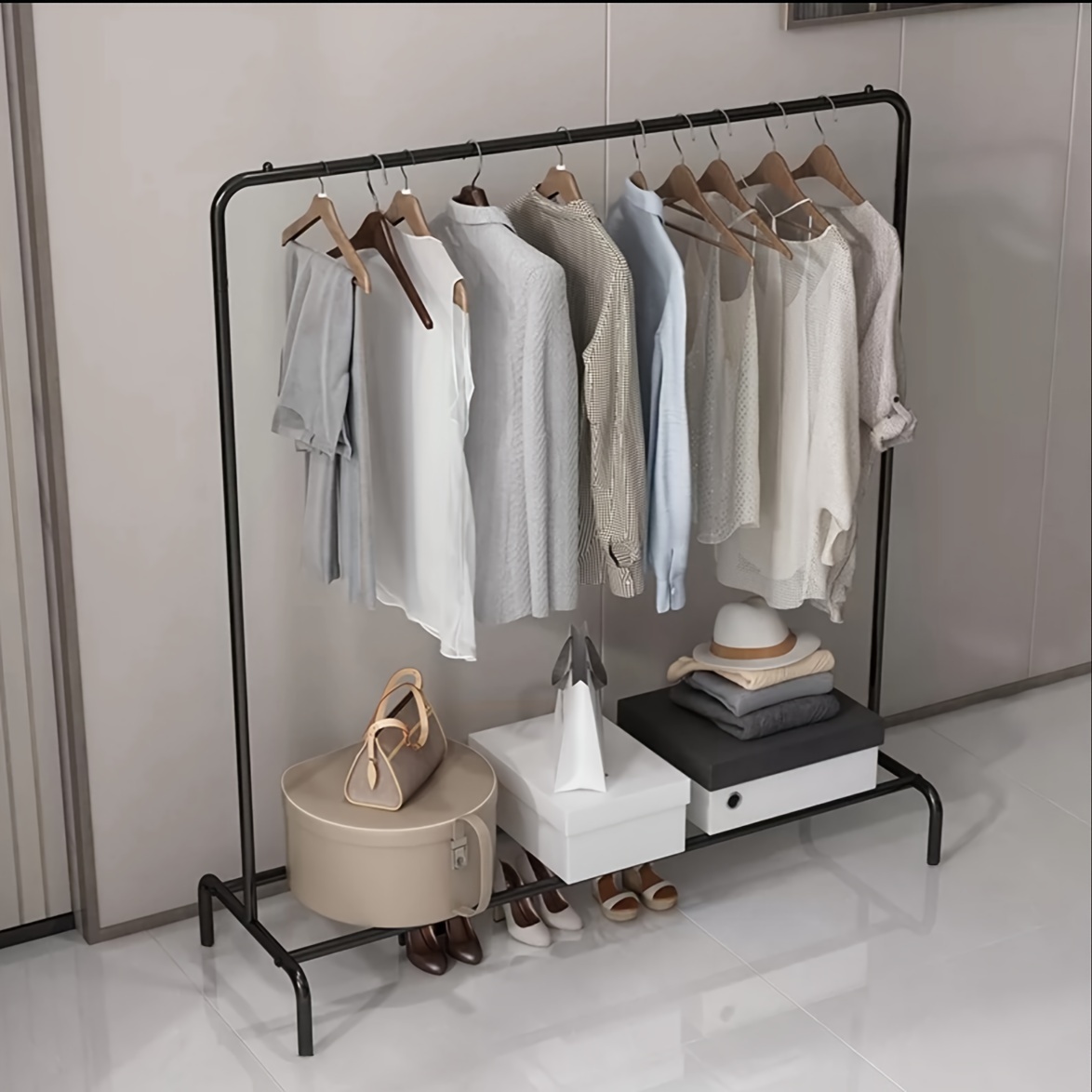 

Metal Valet Stand With Foldable Design - Freestanding Multipurpose Suit Hanger Rack