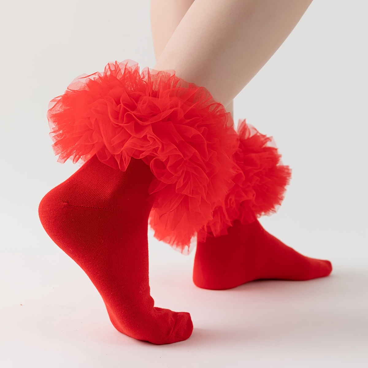 

Red Floral Women's Socks, Polyester And Polyamide , Knitted, Non-knee High - 1 Pair