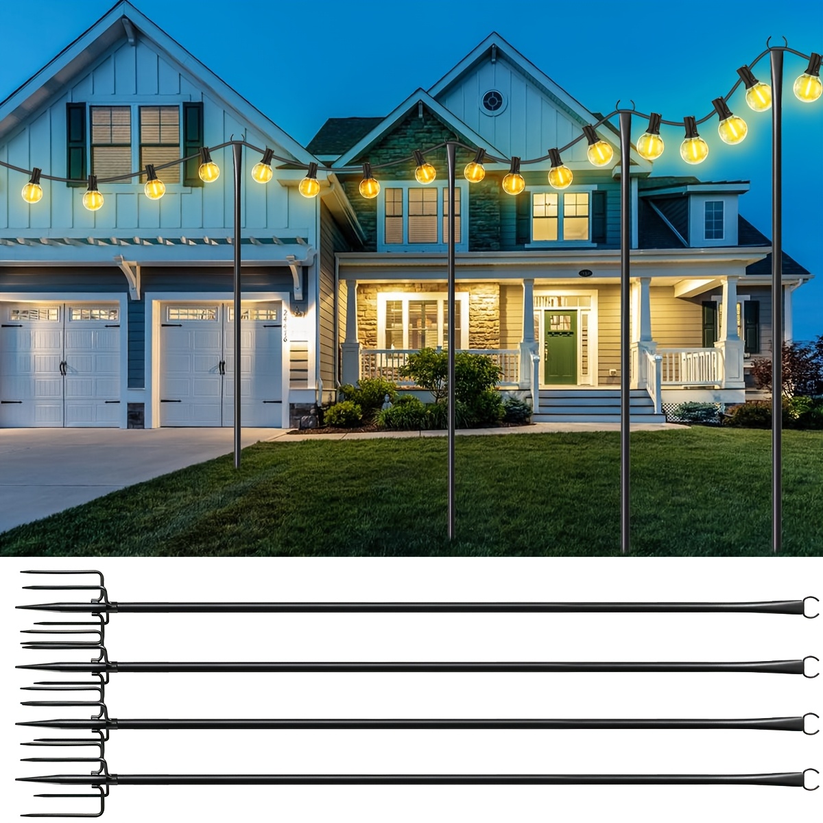 Outdoor Hanging Light Stands Diiscu 2 Pack 9.8FT String Light Poles ...