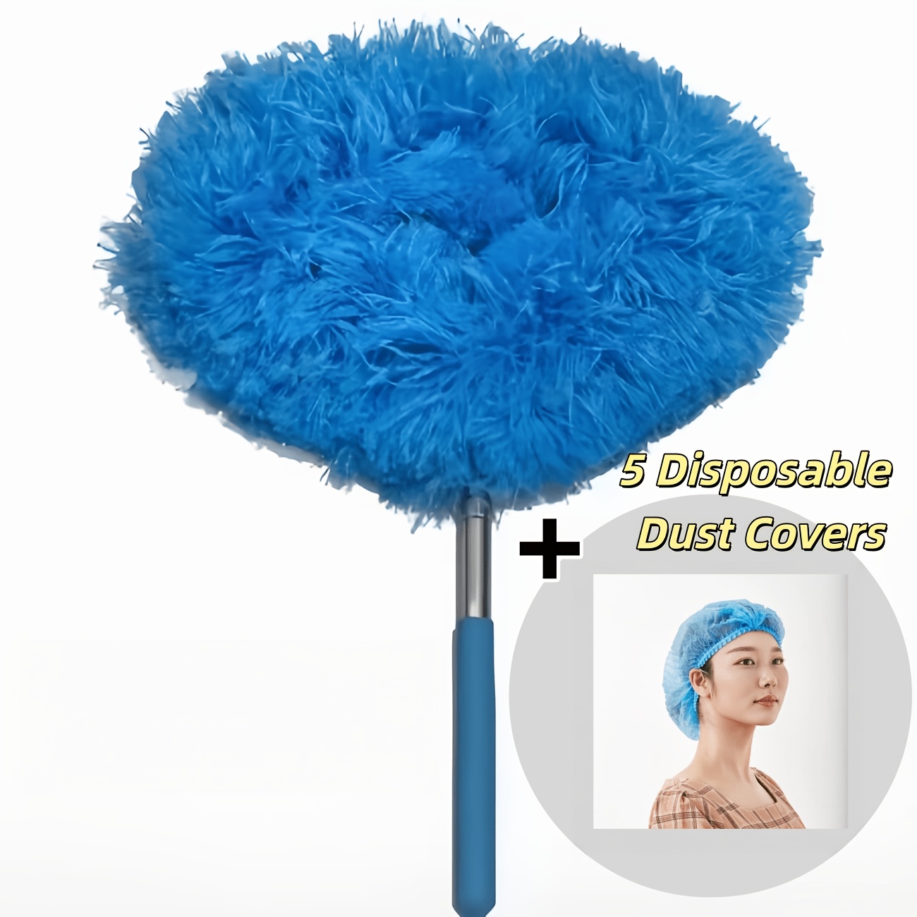 TEMU 6pcs Ceiling Fan Dust Collector Set (1pc Main Unit And 5pcs Disposable Dust Covers), With Extendable Rod And Slide Lock - Detachable Brush Head,